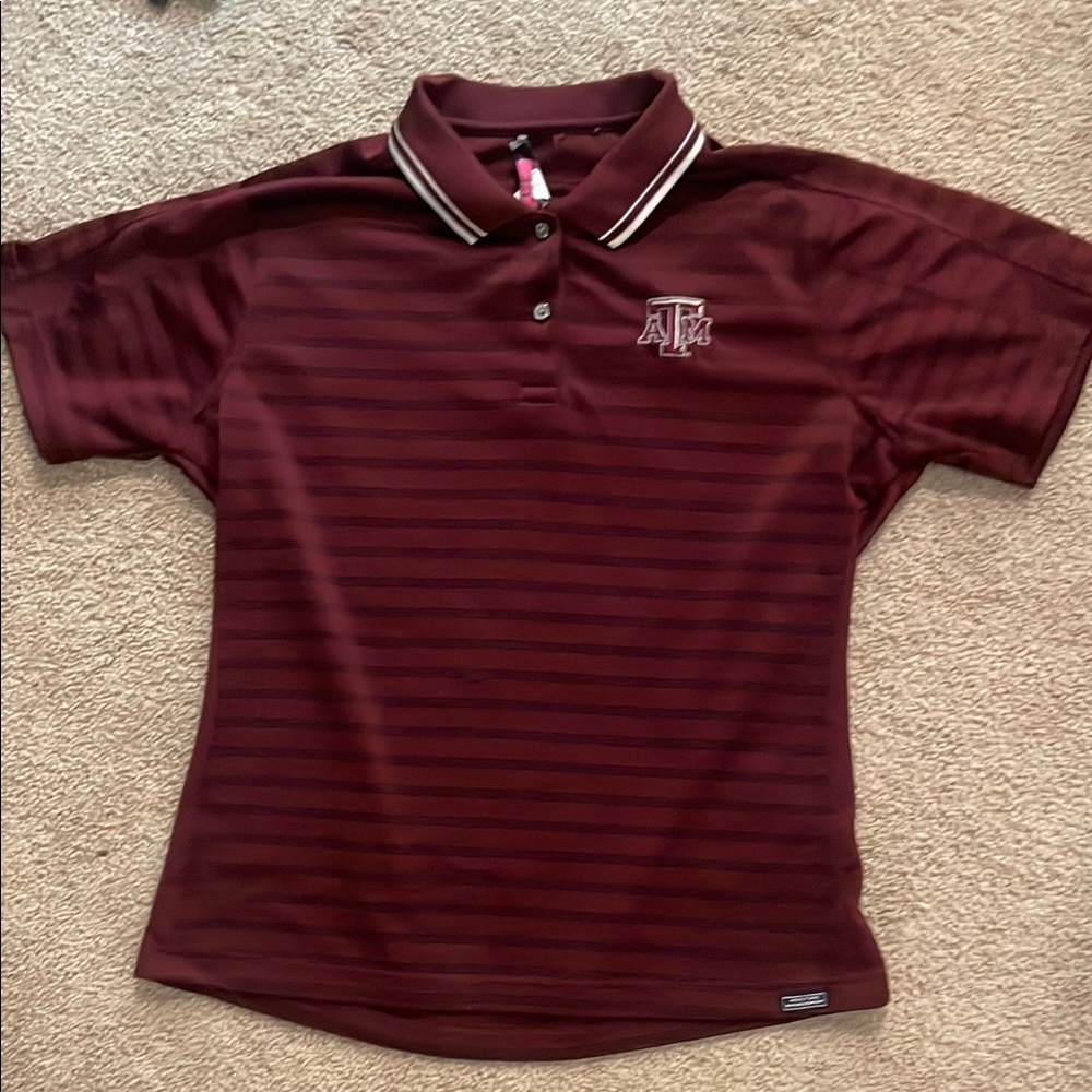 Maroon Texas A&M Golf Jersey with White Collar